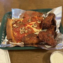 Crazy delicious wings, amazing pizza slice!  The fourth time I've had their food!  You really need to try it!