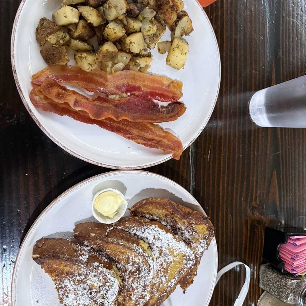 French toast, home fries, bacon French toast, home fries, bacon