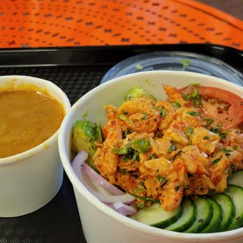 Fat Cheeks Hawaii - Spicy shrimp bisque, Green salad topped with crayfish served with a delicate vinegarette. - Sandwiches Near Me - Honolulu, Hawaii Fat Cheeks Hawaii - Spicy shrimp bisque, Green salad topped with crayfish served with a delicate vinegarette. - Sandwiches Near Me - Honolulu, Hawaii