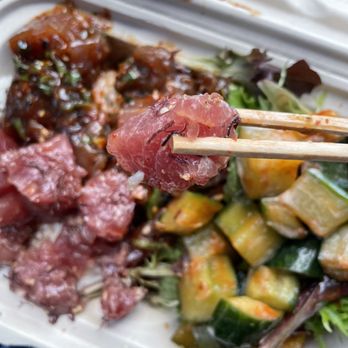 Ono Authentic Hawaiian Poke - Ahi and Spicy Ahi, kimchi cucumbers and mixed rice/salad. - Poke Near Me - Edmonds, Washington Ono Authentic Hawaiian Poke - Ahi and Spicy Ahi, kimchi cucumbers and mixed rice/salad. - Poke Near Me - Edmonds, Washington