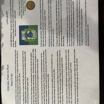Blue Toad Hard Cider - Menu - Cideries Near Me - Roseland, Virginia