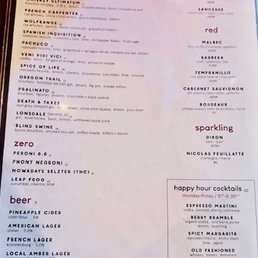 Drink menu Drink menu
