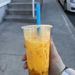 Mango team with mango boba