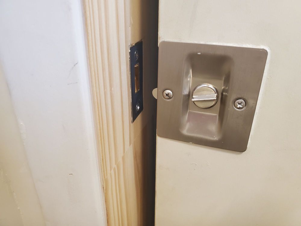 Door and latch don't meet, did not finish work. Unable to lock door. Yelp