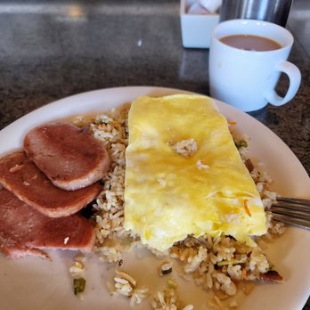 Liliha Bakery - Garlic fried rice with spam. I could only eat HALF of my order. Crazy huge plate of food. - Bakeries Near Me - Honolulu, Hawaii