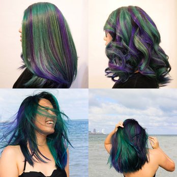 Gavert Atelier Salon - My hair (violet & green panels) when I first got my hair done in December vs My hair now, one month later - Hair Salons Near Me - Beverly Hills, California Gavert Atelier Salon - My hair (violet & green panels) when I first got my hair done in December vs My hair now, one month later - Hair Salons Near Me - Beverly Hills, California