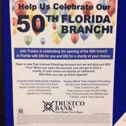 Trustco Bank - 50 dollars if you open a free checking account. No minimum balance required.
