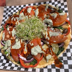 Shambala Ancient Grain Bakery - Mediterranean Pizza w/ Vegan Cheese - Very flavorful!