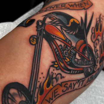 Creator Tattoo - Sparrow on a chopper 
Custom tattoos done here - Tattoo Near Me - Pomona, California