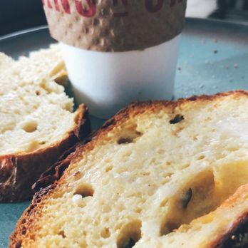 Beans 'n Cream Bakehouse - "Toasted"  Toasted almond latte with toasted jalapeño cheese bread - Coffee & Tea Near Me - Sun Prairie, Wisconsin