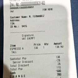 Starbucks - Cost of espresso at Starbucks in the Philippines