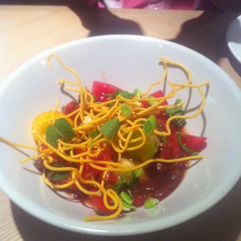 The Farmer's Apprentice - Heirloom tomatoes and chow mein noodles, portion for two people???? - French Near Me - Vancouver, British Columbia The Farmer's Apprentice - Heirloom tomatoes and chow mein noodles, portion for two people???? - French Near Me - Vancouver, British Columbia