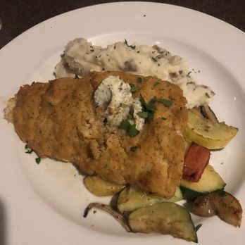 Chowder House Cafe - Grouper With Crabcake mixture on top covering the undercooked fish. - Seafood Near Me - Akron, Ohio