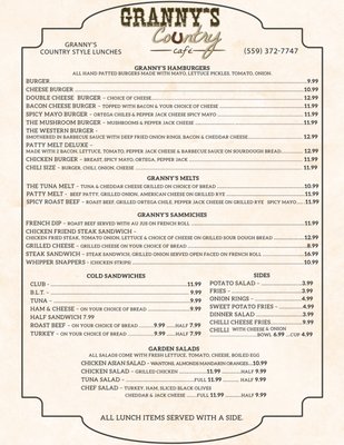 Menu photo 5 Granny's Country Cafe Visalia, CA