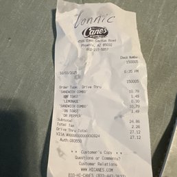 The receipt for my drive thru order that I just paid for before I walked in to ask for some extra sauce. The receipt for my drive thru order that I just paid for before I walked in to ask for some extra sauce.