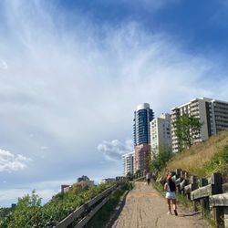 North Saskatchewan River - Closer view of river valley trails with buildings in picture
