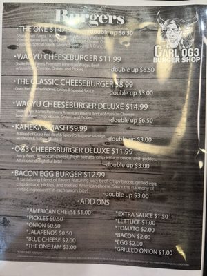 Menu photo 8 Carl Og3 Burger Shop Honolulu, HI Menu photo 8 Carl Og3 Burger Shop Honolulu, HI