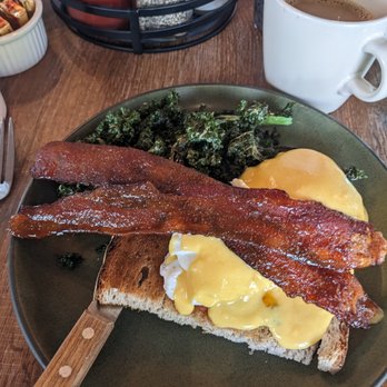 Darla Cafe - Darla's eggs benedict with kale and candied bacon - Asian Fusion Near Me - Saratoga, California Darla Cafe - Darla's eggs benedict with kale and candied bacon - Asian Fusion Near Me - Saratoga, California