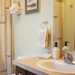 San Juan Suites - The bathroom with shower in The Channel Room.