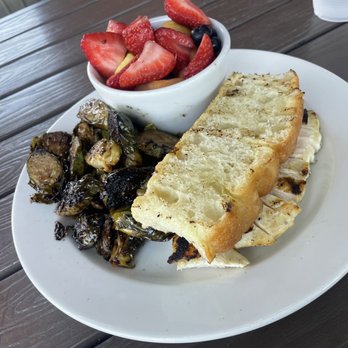 Crafted Greens - Grilled chicken plate with Brussels sprouts and Seasonal Fruit Mix - American Near Me - El Cajon, California Crafted Greens - Grilled chicken plate with Brussels sprouts and Seasonal Fruit Mix - American Near Me - El Cajon, California