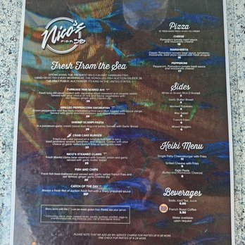 Nico's Pier 38 - Menu as of April 2024 - Seafood Near Me - Honolulu, Hawaii