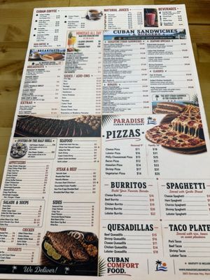 Menu photo 1 Paradise Cuban Restaurant Marathon, FL Menu photo 1 Paradise Cuban Restaurant Marathon, FL