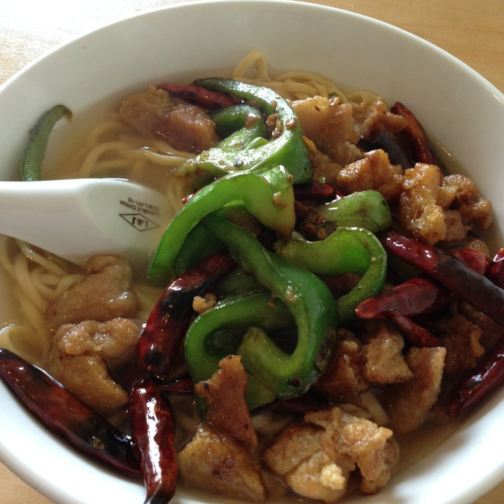Han Noodle Bar - Spicy Chicken in Broth w/ Lo Mein. The broth was really good after the hot peppers soak in there. - Chinese Near Me - Rochester, New York Han Noodle Bar - Spicy Chicken in Broth w/ Lo Mein. The broth was really good after the hot peppers soak in there. - Chinese Near Me - Rochester, New York