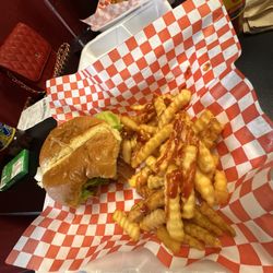 Scrumdiddlyumptious - Salmon burger and fries