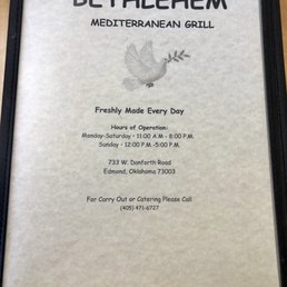 Menu. May 2019.