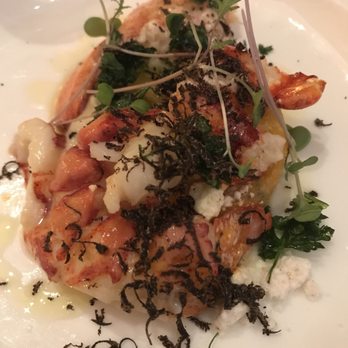 Craft - Poached lobster over puréed celery root with polenta cake and shaved truffle on top! - New American Near Me - New York, New York