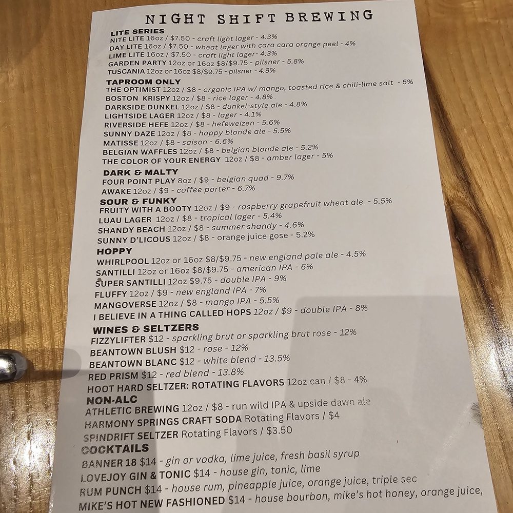 Night Shift Brewing - Lovejoy Wharf - Menu - Breweries Near Me - Boston, Massachusetts Night Shift Brewing - Lovejoy Wharf - Menu - Breweries Near Me - Boston, Massachusetts
