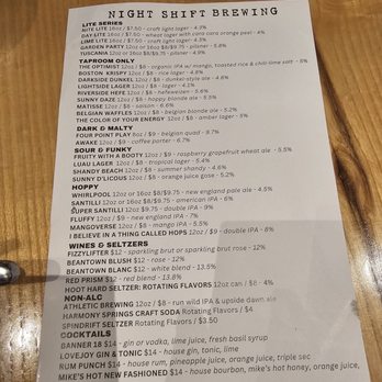 Night Shift Brewing - Lovejoy Wharf - Menu - Breweries Near Me - Boston, Massachusetts