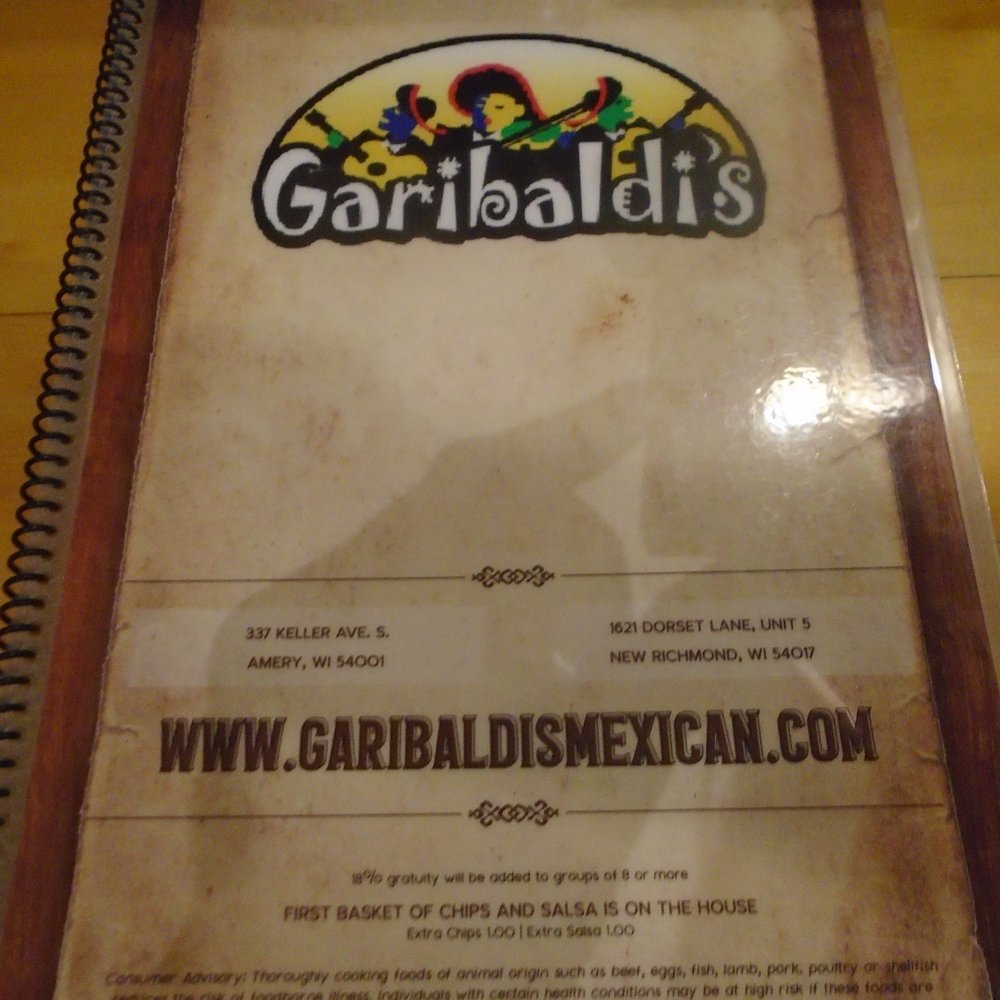 Garibaldi's Mexican Restaurant - Menu cover. - Mexican Near Me - New Richmond, Wisconsin Garibaldi's Mexican Restaurant - Menu cover. - Mexican Near Me - New Richmond, Wisconsin