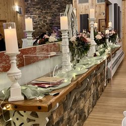 The Hidden Abbey - Side bar in Sanctuary level decorated for Fall Rustic Wedding