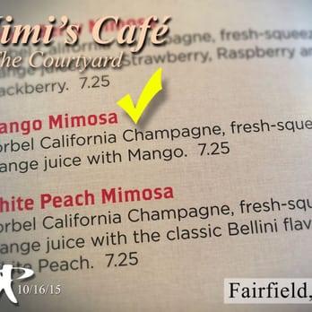 Mimi's Cafe - Mango Mimosa ($7.25) - Light, refreshing, good stuff! - Breakfast & Brunch Near Me - Fairfield, California Mimi's Cafe - Mango Mimosa ($7.25) - Light, refreshing, good stuff! - Breakfast & Brunch Near Me - Fairfield, California