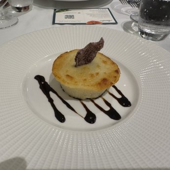 Amedeo Ristorante - Tortino di pecorino con cialda di riso venere soffiato e riduzione di aceto balsamico di Modena - Italian Near Me - Rome, RM