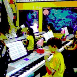 Laura Annette Duncan - Fabulous group playing a song from WAY COOL Keyboarding FOR KIDS,   Musical Moments curriculum by Debra Perez  at Allegro Piano School  2014