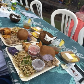 Chief's Luau - Our dinner plates from the buffet. - Performing Arts Near Me - Kapolei, Hawaii