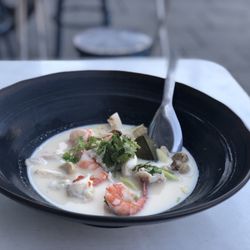 Manam Noodle Soup Bar - Tom Kya with shrimp, add chicken.