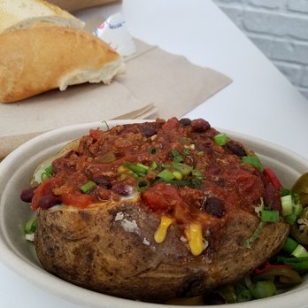 Fresh Take Kitchen - loaded baked potato with comp bread - Soup Near Me - Columbus, Indiana Fresh Take Kitchen - loaded baked potato with comp bread - Soup Near Me - Columbus, Indiana