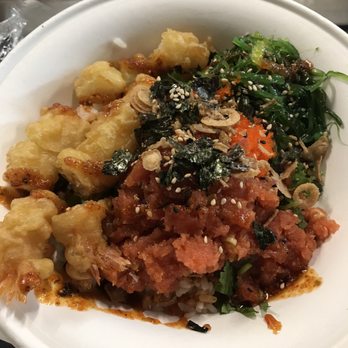Poké Island Plus - Build your own bowl with spicy tuna and tempura shrimp - Poke Near Me - Tampa, Florida