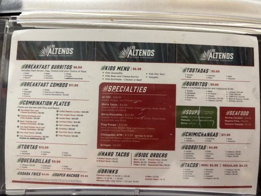 Menu photo 1 Los Altenos Flagstaff, AZ
