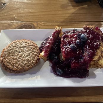 Sizzle & Brew - Blueberry French toast with sausage - Breakfast & Brunch Near Me - Tomball, Texas Sizzle & Brew - Blueberry French toast with sausage - Breakfast & Brunch Near Me - Tomball, Texas