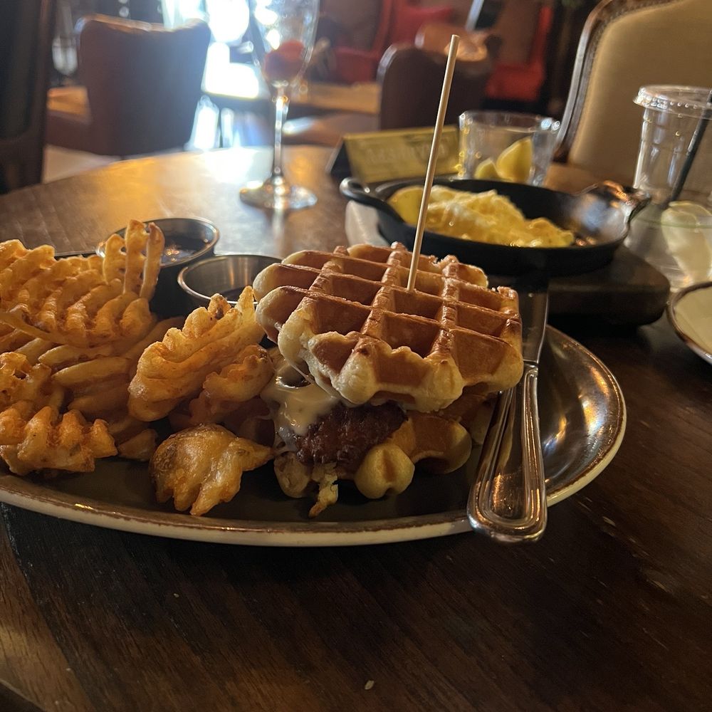 Bosscat Kitchen & Libations  - spicy chicken waffle sandwich - New American Near Me - Woodlands, Texas