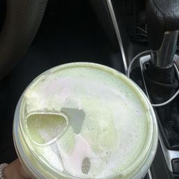 Drizzle of strawberry cold foam. Drizzle of strawberry cold foam.