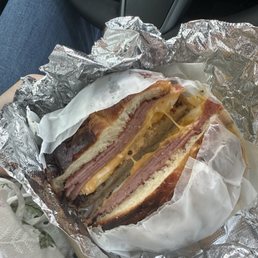 Ham egg and cheese on a croissant (toasted) :)
