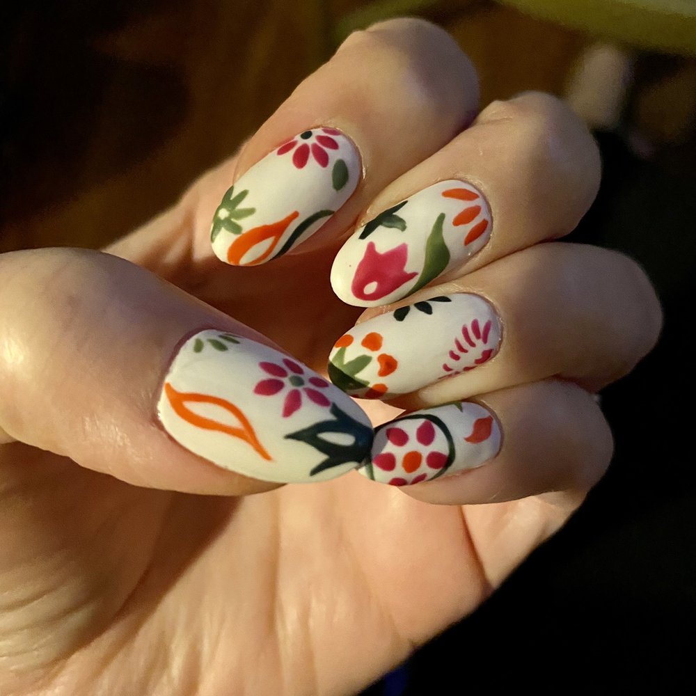 Blackheart Nails - I came in with a picture of a vintage placemat as inspo and the results did not disappoint. - Nail Technicians Near Me - Los Angeles, California Blackheart Nails - I came in with a picture of a vintage placemat as inspo and the results did not disappoint. - Nail Technicians Near Me - Los Angeles, California