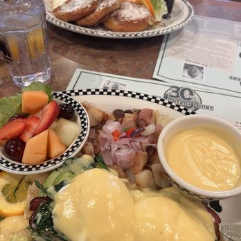 Black Bear Diner Las Vegas - Tropicana Ave - Eggs, Benedict and cinnamon roll French toast, delicious by the way - Diners Near Me - Las Vegas, Nevada