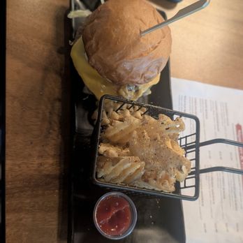 Burger Village - Impossible Burger with waffle fries - Burgers Near Me - Raleigh, North Carolina