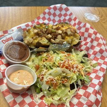 The Milky Way - Day's Special: Chicken Fajita baked potato with side salad - American Near Me - Junction, Texas The Milky Way - Day's Special: Chicken Fajita baked potato with side salad - American Near Me - Junction, Texas